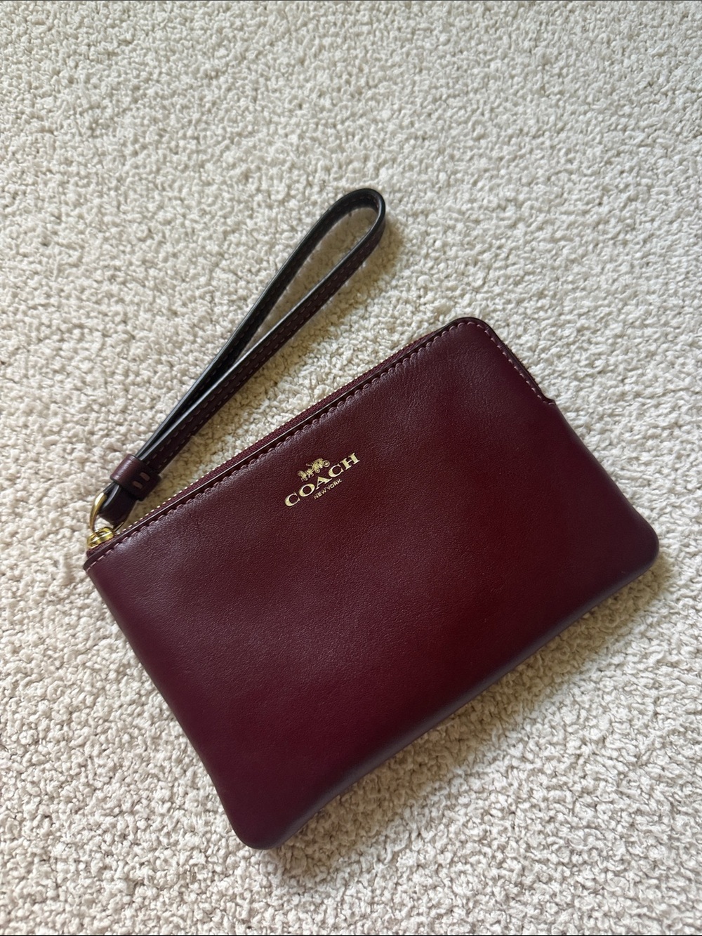 Coach Burgundy Leather Wristlet with Gold Logo
